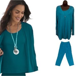 Tunic set blouse cardigan tank pants suit turquoise green fashion two piece